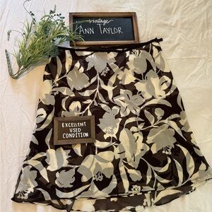 EUC + Vintage Ann Taylor + Brown and White A-Line Skirt
